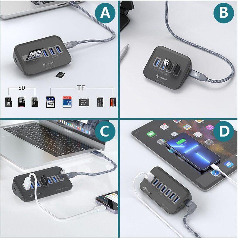 7-Port USB 3.2 Gen 1/2 Hub with USB-C Docking Station