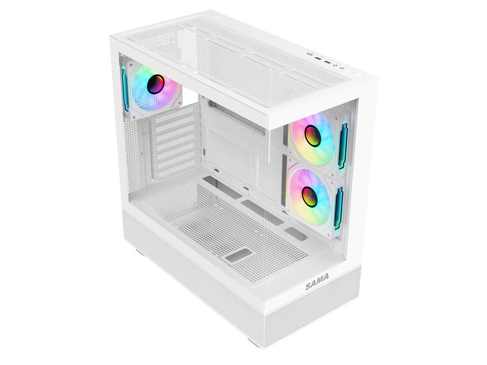 Sama Neview 4361 White Dual Tempered Glass ATX Mid Tower PC Case with USB Type-C