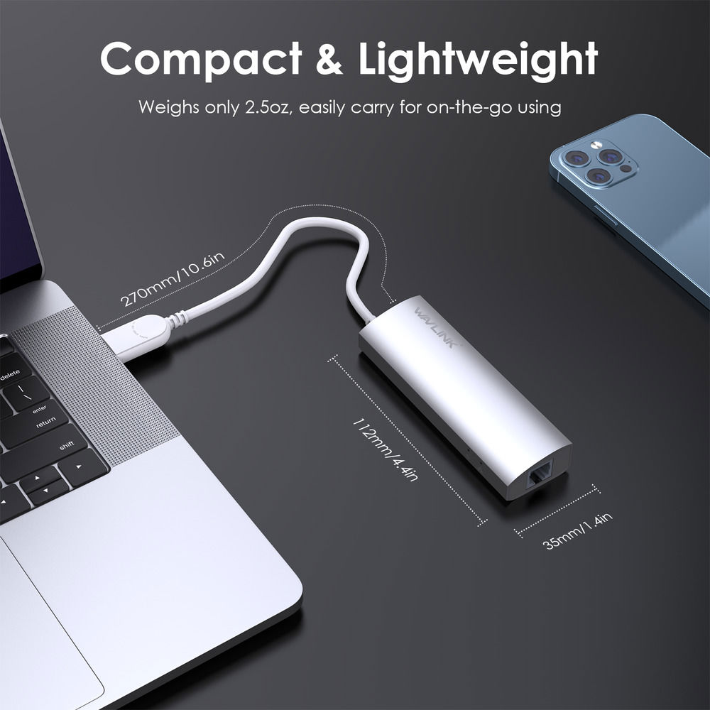 High-Speed USB 3.0 Gigabit Ethernet Adapter with 3-Port Hub