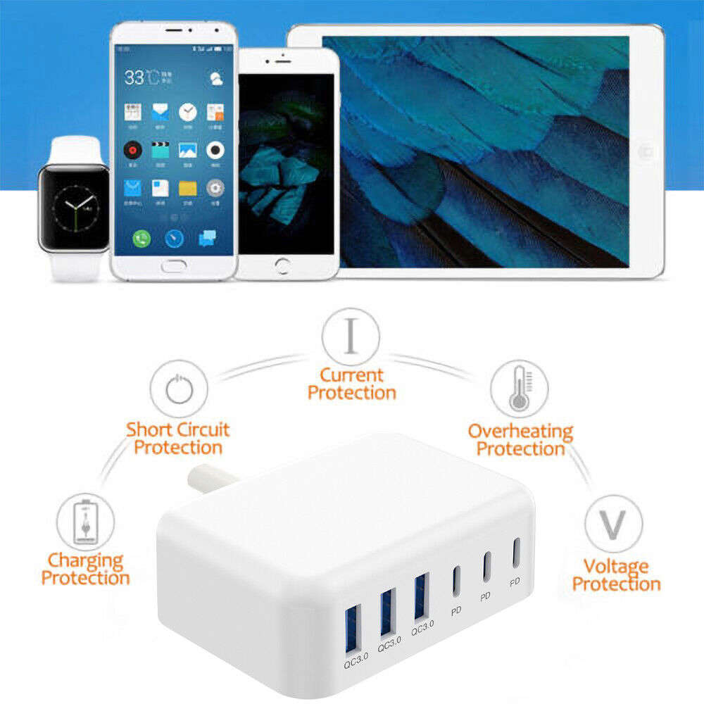 High-Speed 6-Port USB Hub with USB-C PD Charger