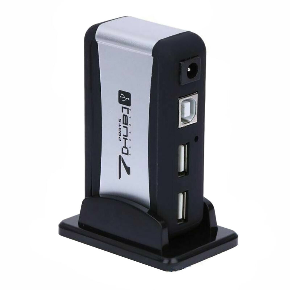 7 Port USB 2.0 High Speed Hub with US Plug AC Power Adapter Cable