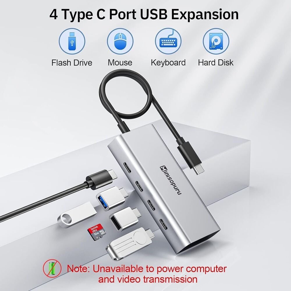Minisopuru 4-Port USB-C Hub for High-Speed Data Transfer