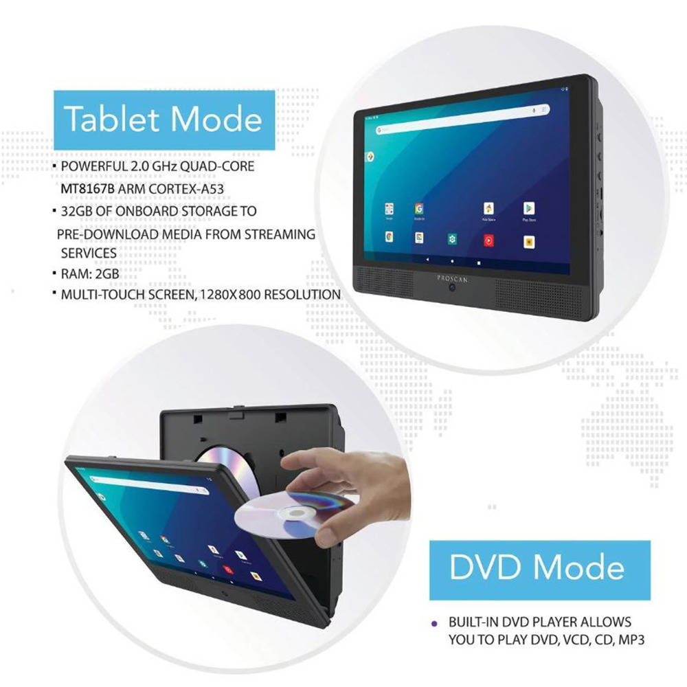 Proscan Elite 10.1" Quad Core Tablet with Portable DVD Player - Android 11