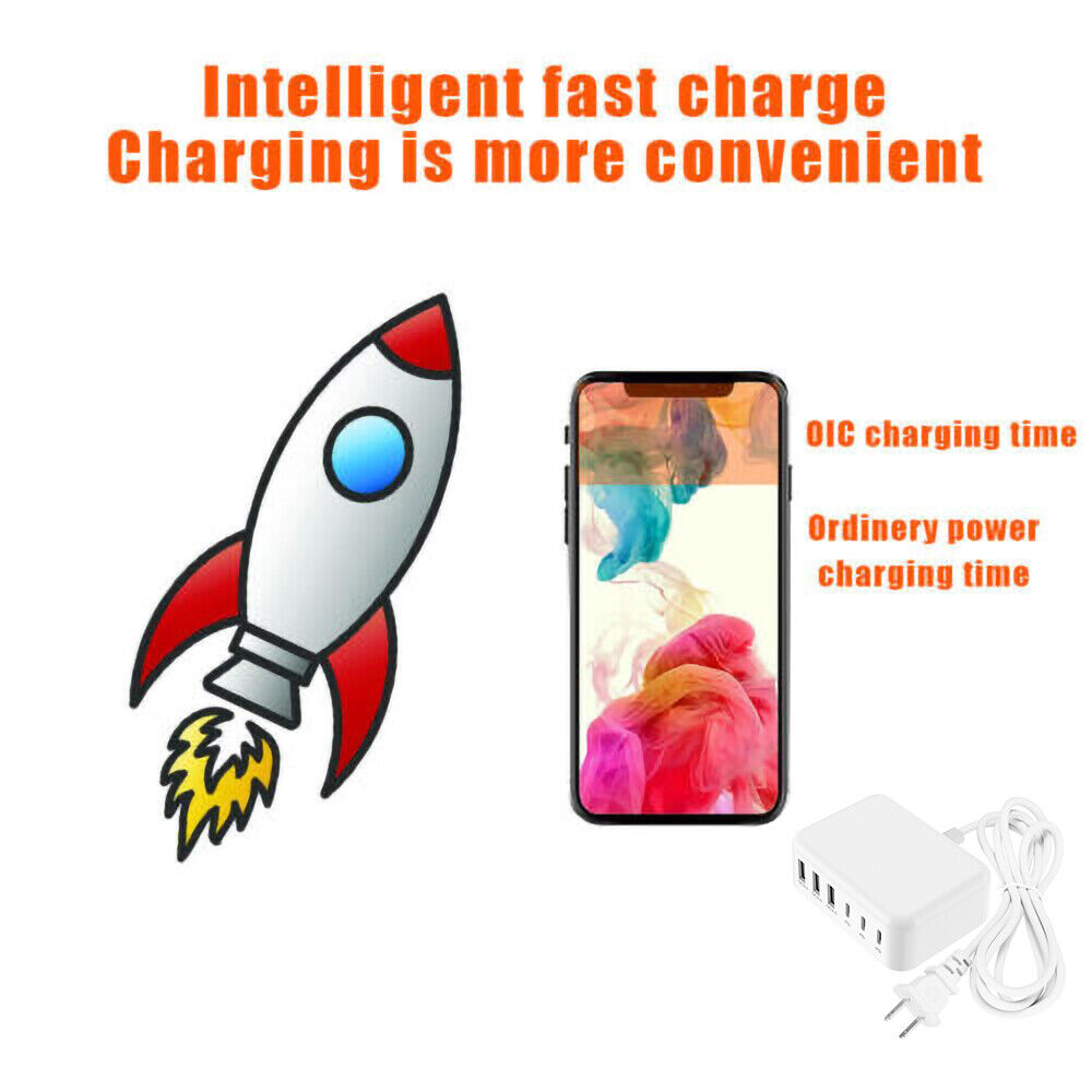 High-Speed 6-Port USB Hub with USB-C PD Charger