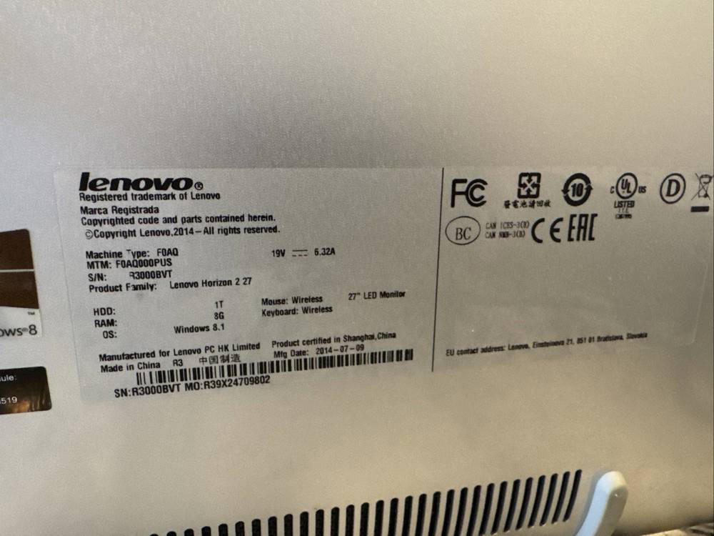 Lenovo Horizon2 27" All-in-One Tablet Computer