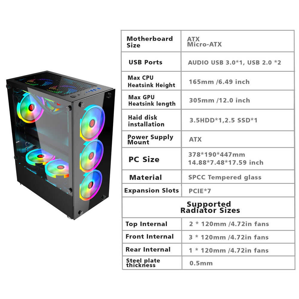 Mid-Tower Gaming PC Case with Tempered Glass