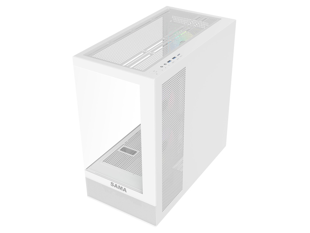 Sama Neview 4361 White Dual Tempered Glass ATX Mid Tower PC Case with USB Type-C