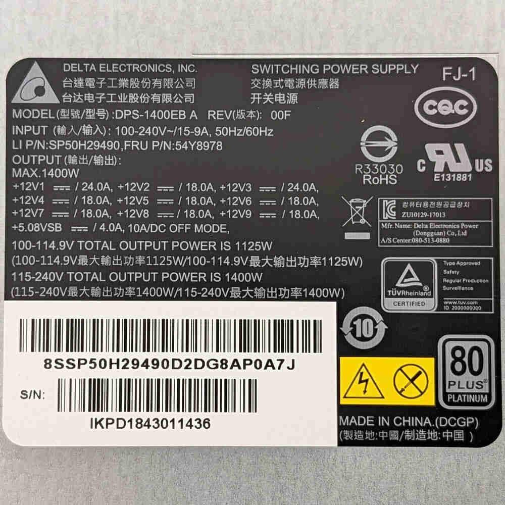 Lenovo P920 1400W 80 Plus Platinum Power Supply