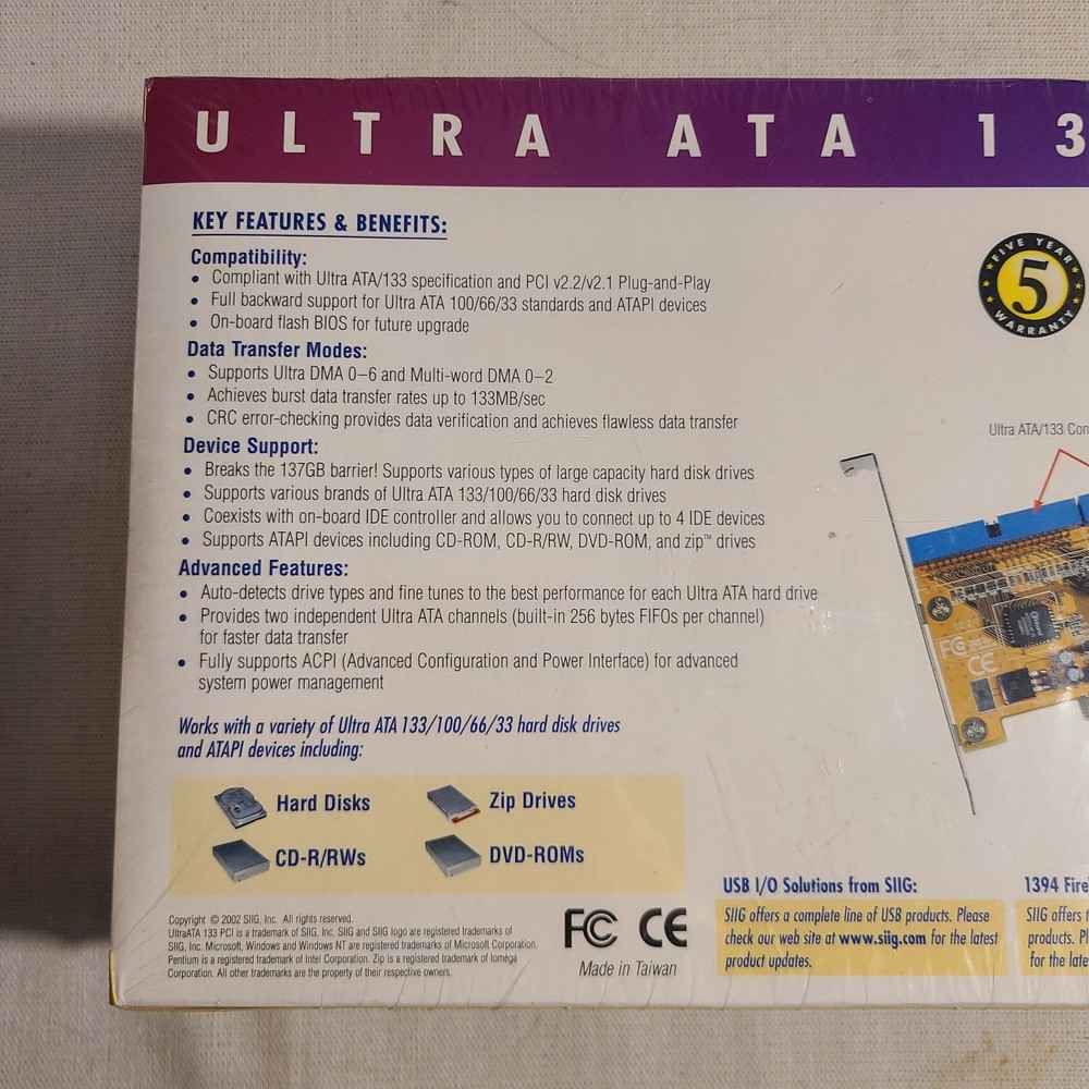 SIIG UltraATA 133 PCI - PC ATA Drive Controller, Brand New & Unopened