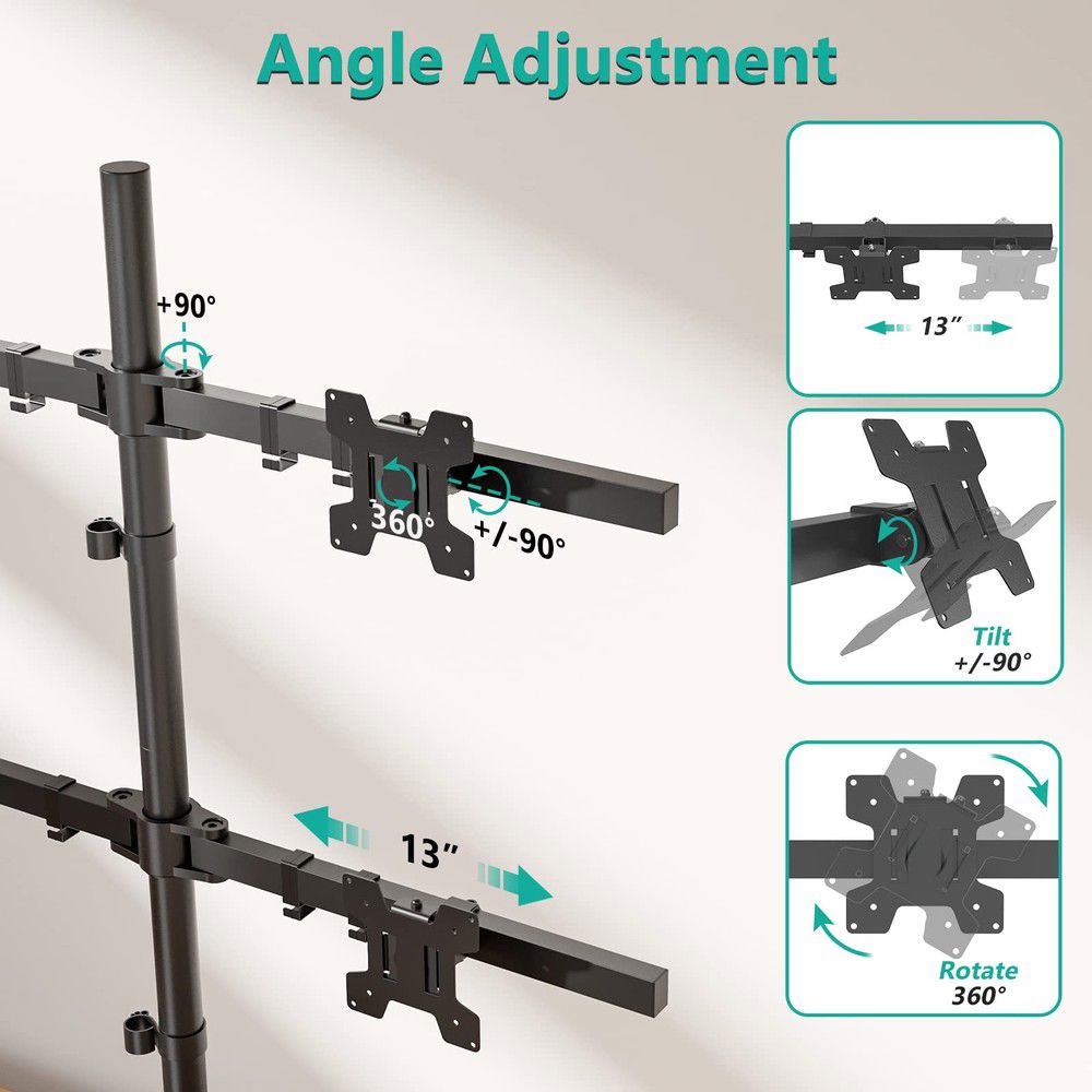 Quad Monitor Stand - Ergonomic and Adjustable Desk Mount