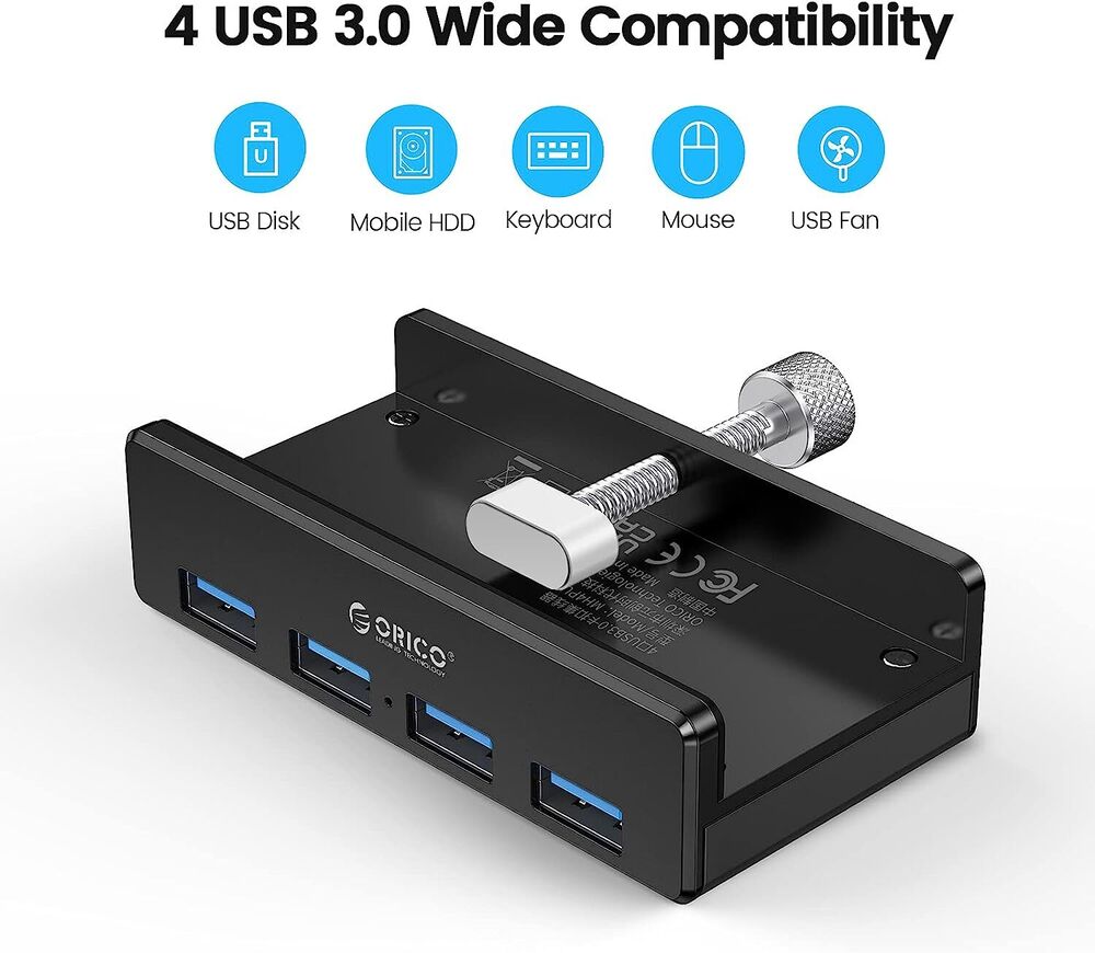 ORICO Aluminum 4-Port USB 3.0 Clamp Hub with Power Supply