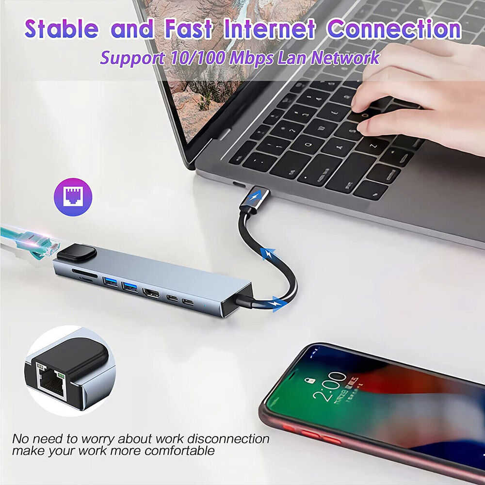 8-in-1 USB-C Hub with Multiple Ports for Enhanced Connectivity