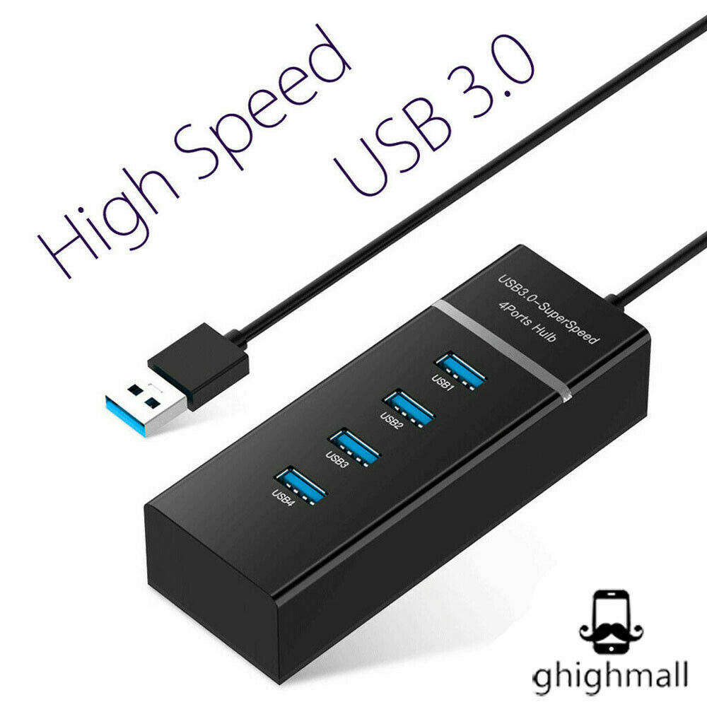 4 Port USB 3.0 High-Speed Hub Splitter for Desktop and Laptop