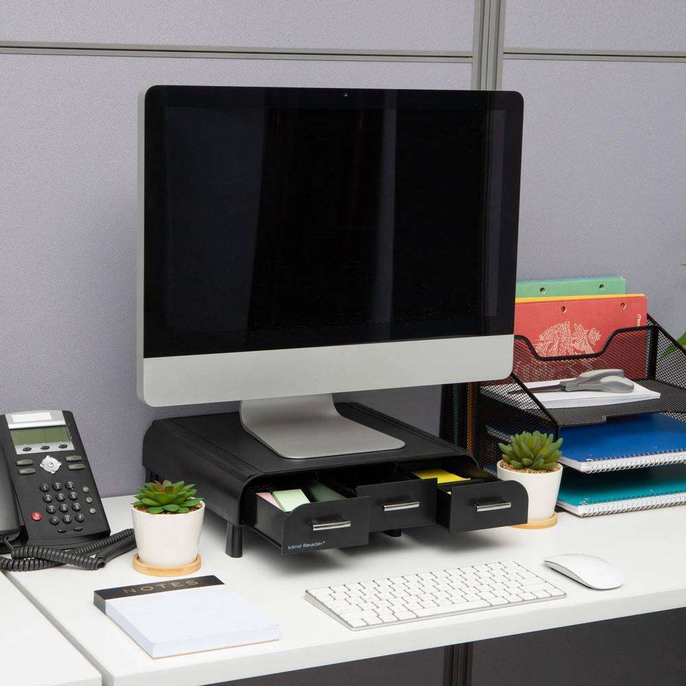 Ergonomic Monitor Stand with Storage Drawer
