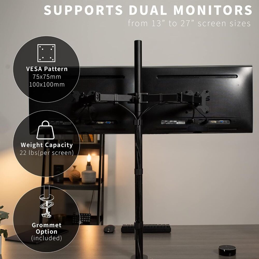 Extra Tall Dual Monitor Stand Up Desk Mount - 39 Inch Adjustable Pole