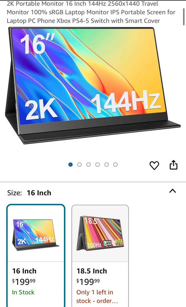 Lasitu 16" 2K 144Hz Portable Monitor with 100% sRGB for Enhanced Visuals