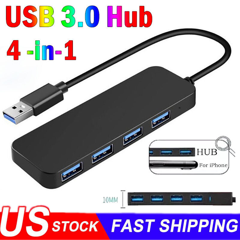 2-Pack USB 3.0 4-Port Hub - High-Speed USB Splitter for Multiple Devices