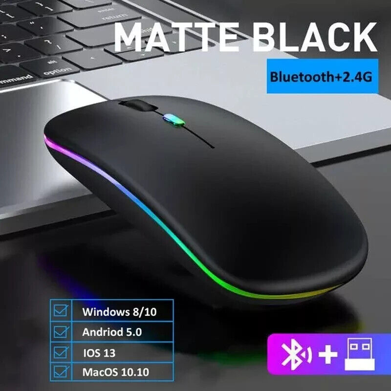 2.4GHz Bluetooth Wireless Optical Mouse with USB Rechargeable and RGB Lighting