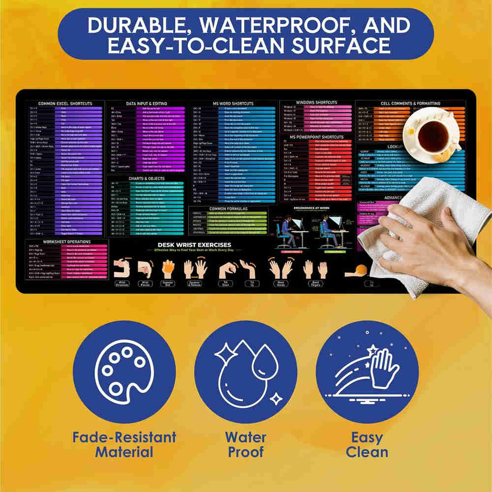 Excel Shortcut Desk Pad - Waterproof XL Mat for Enhanced Productivity