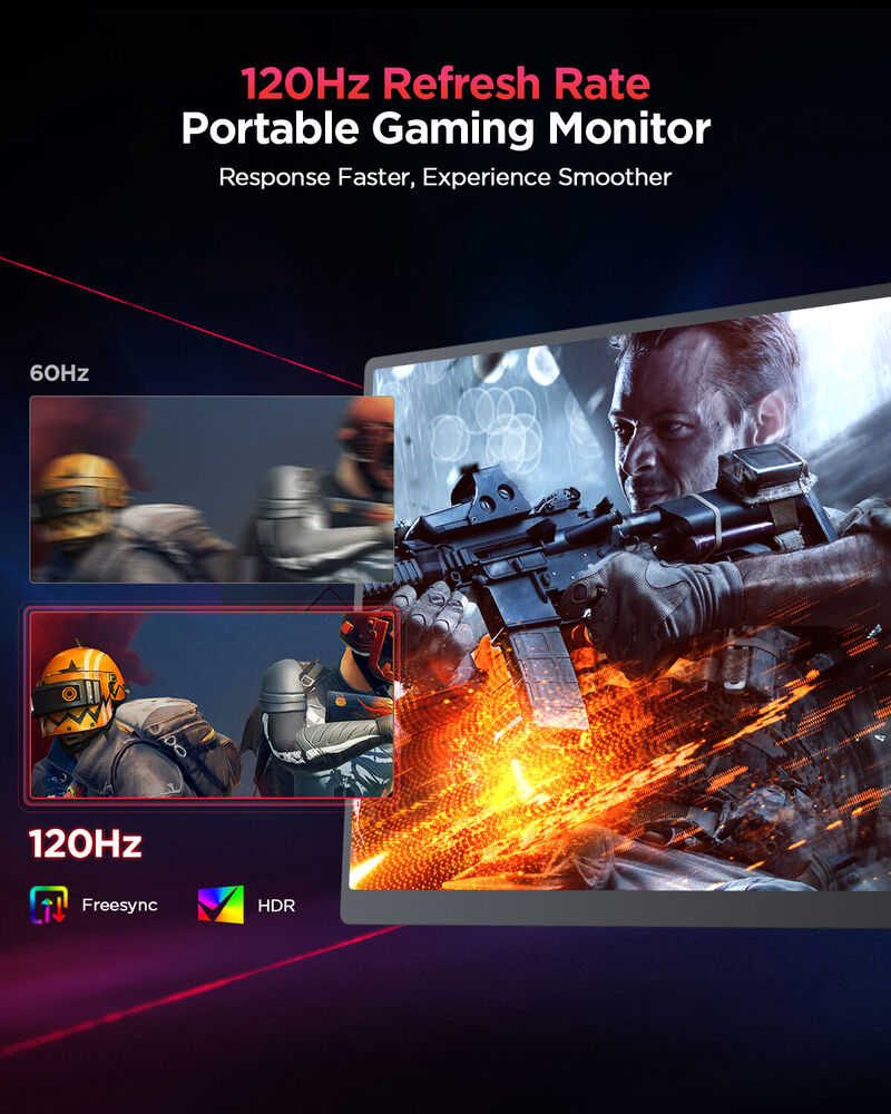 16" 120Hz 2K Portable Gaming Monitor with USB-C and FreeSync