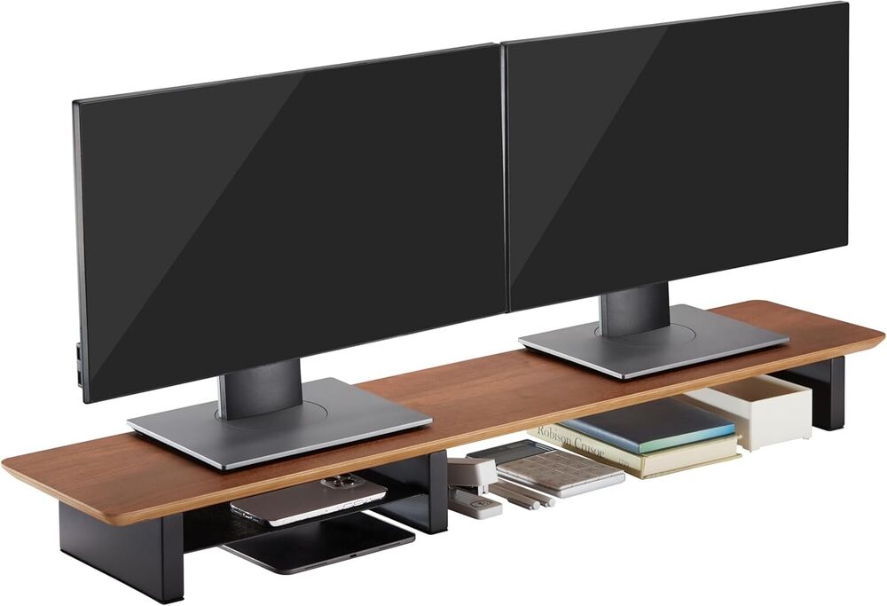 Elegant XL Walnut Wood Dual Monitor Stand (44 Inch)