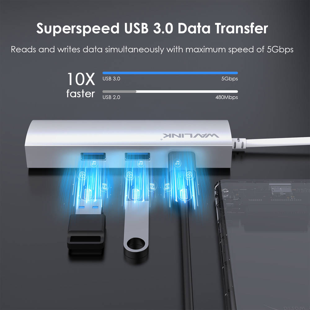 High-Speed USB 3.0 Gigabit Ethernet Adapter with 3-Port Hub