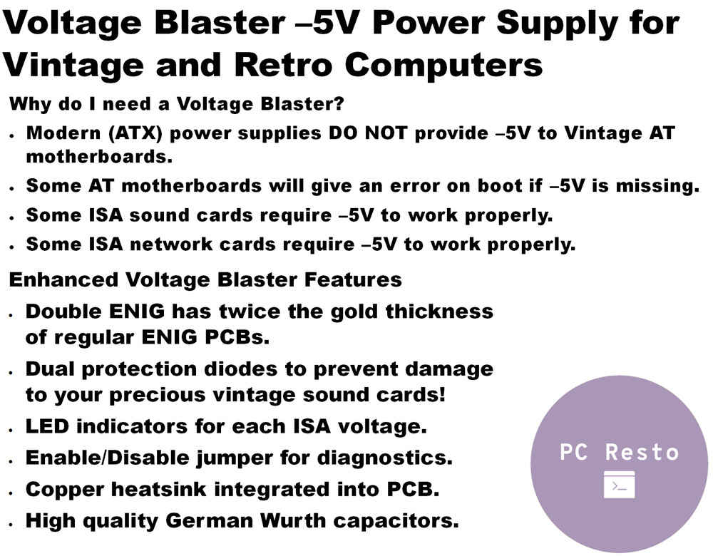 Voltage Blaster Enhanced -5V ISA ATX Power Supply for Vintage PCs
