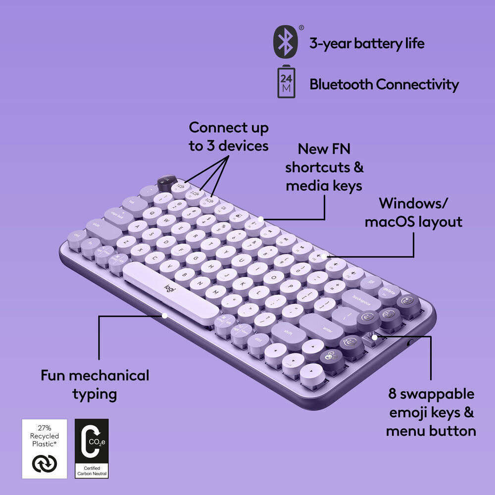Logitech POP Keys Wireless Mechanical Keyboard - Vibrant & Comfortable Typing Experience