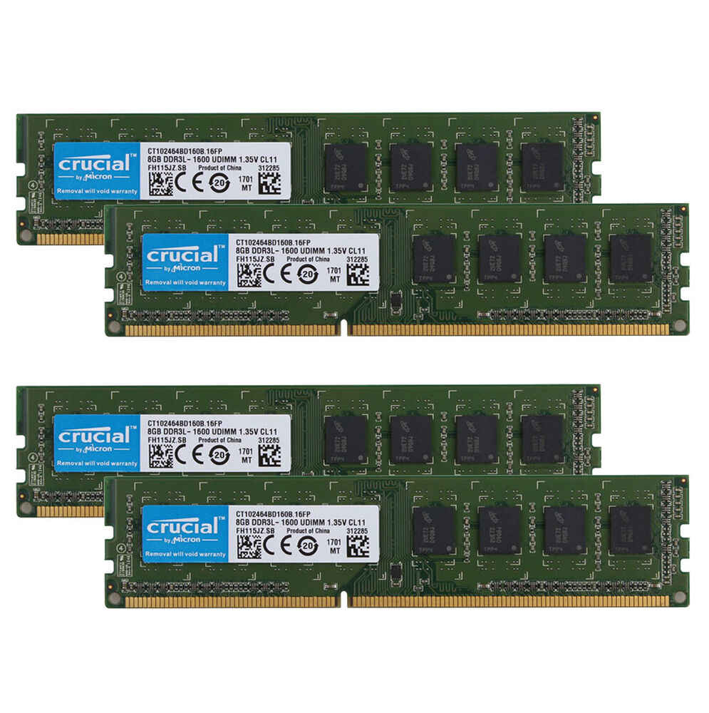 Crucial 32GB (4x8GB) DDR3 1600MHz PC3L 12800U Desktop Memory RAM