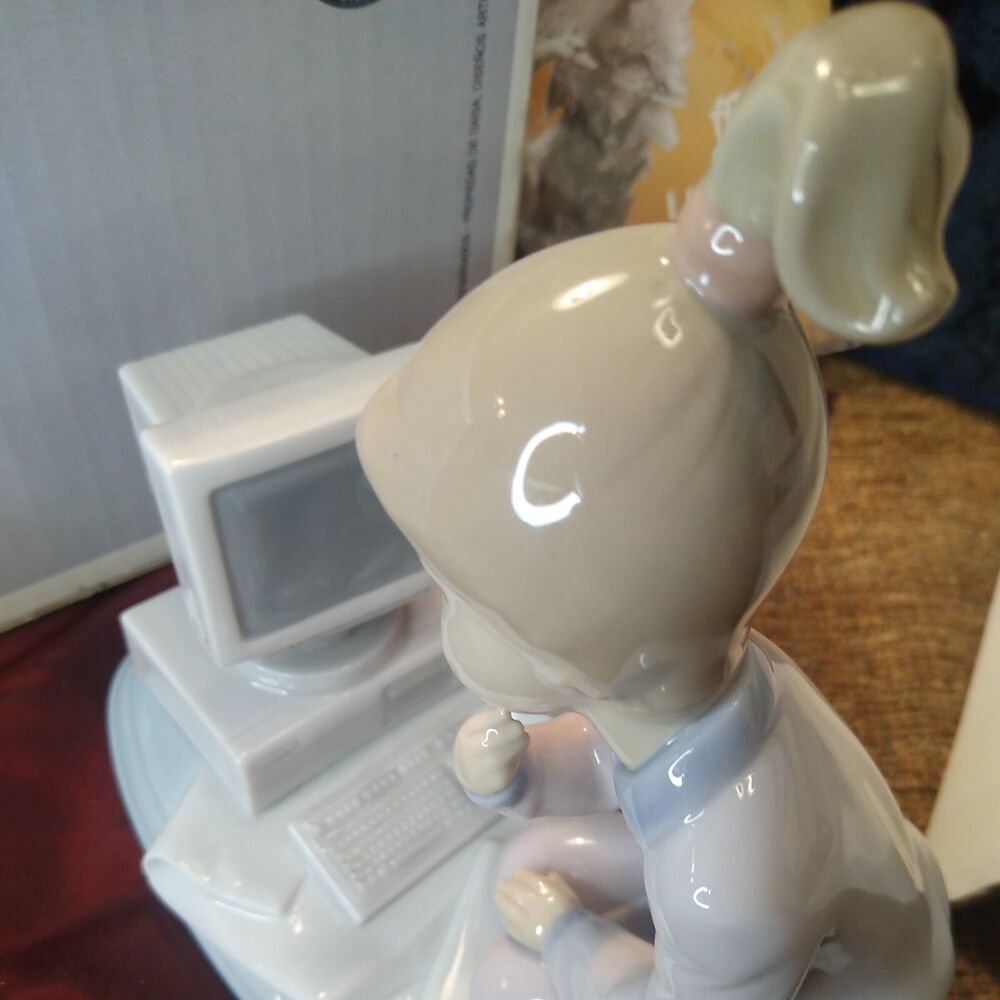 Lladro Computing Companions 06692 Figurine - Girl, Computer, Dog with Box and COA