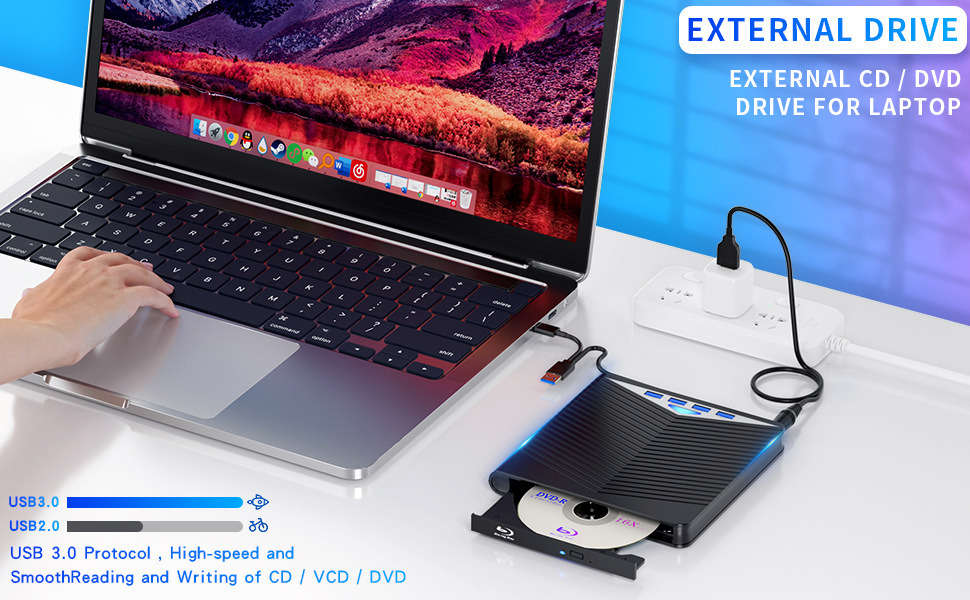 High-Speed USB 3.0 External CD/DVD Drive for Windows 11/10