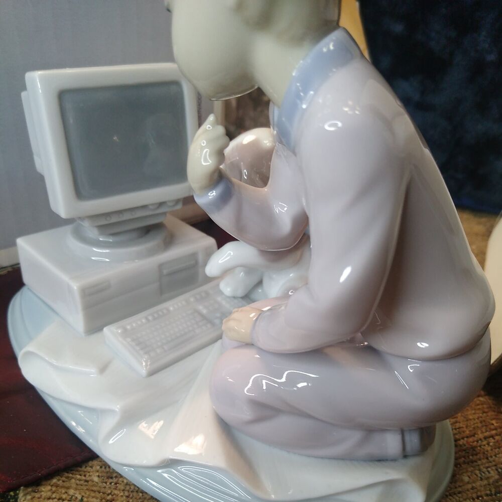 Lladro Computing Companions 06692 Figurine - Girl, Computer, Dog with Box and COA