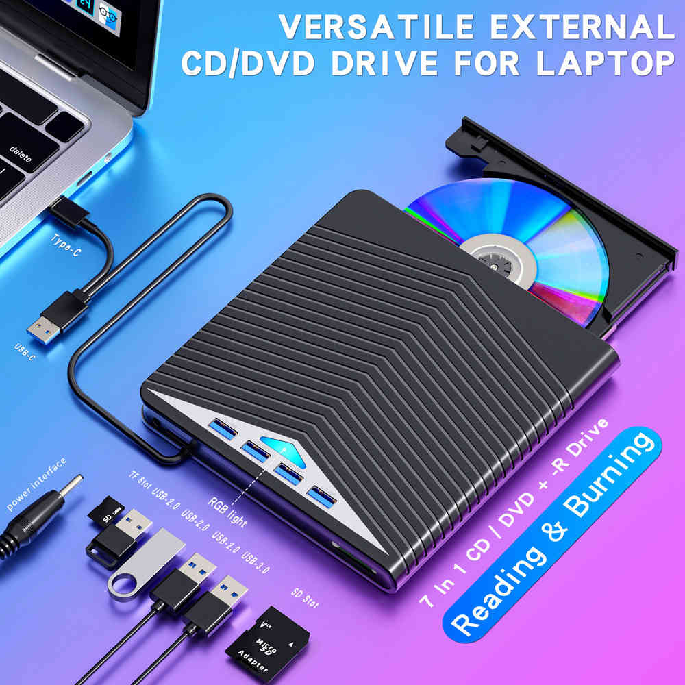 High-Speed USB 3.0 External CD/DVD Drive for Windows 11/10