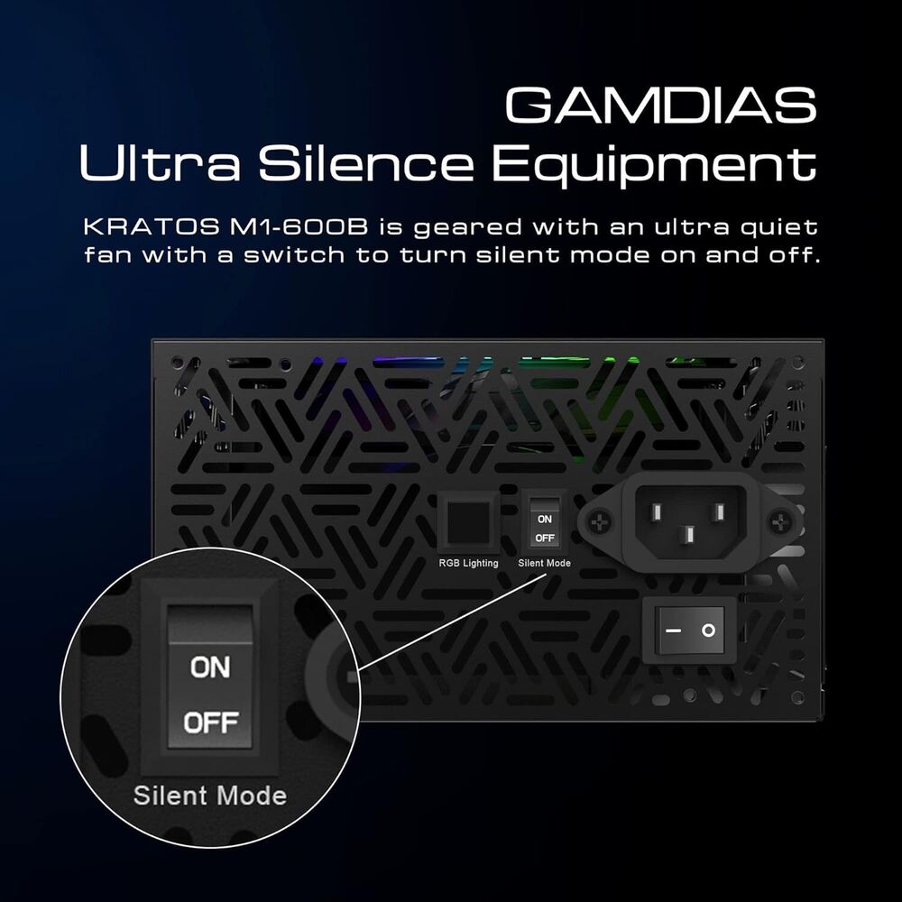 GAMDIAS RGB 600W Gaming Power Supply, 80 Plus Bronze Certified