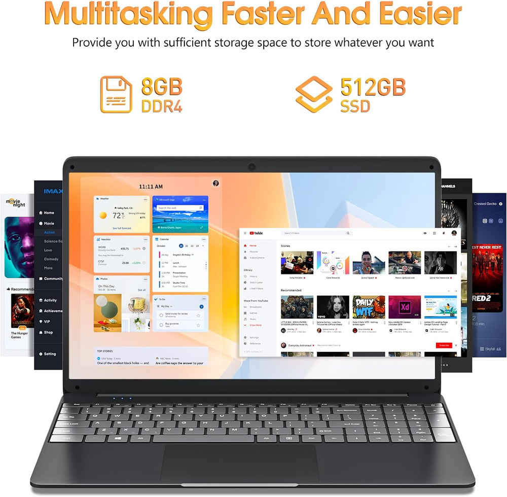 SGIN 15.6 Inch Laptop with Intel Core i3, 8GB RAM, 512GB SSD