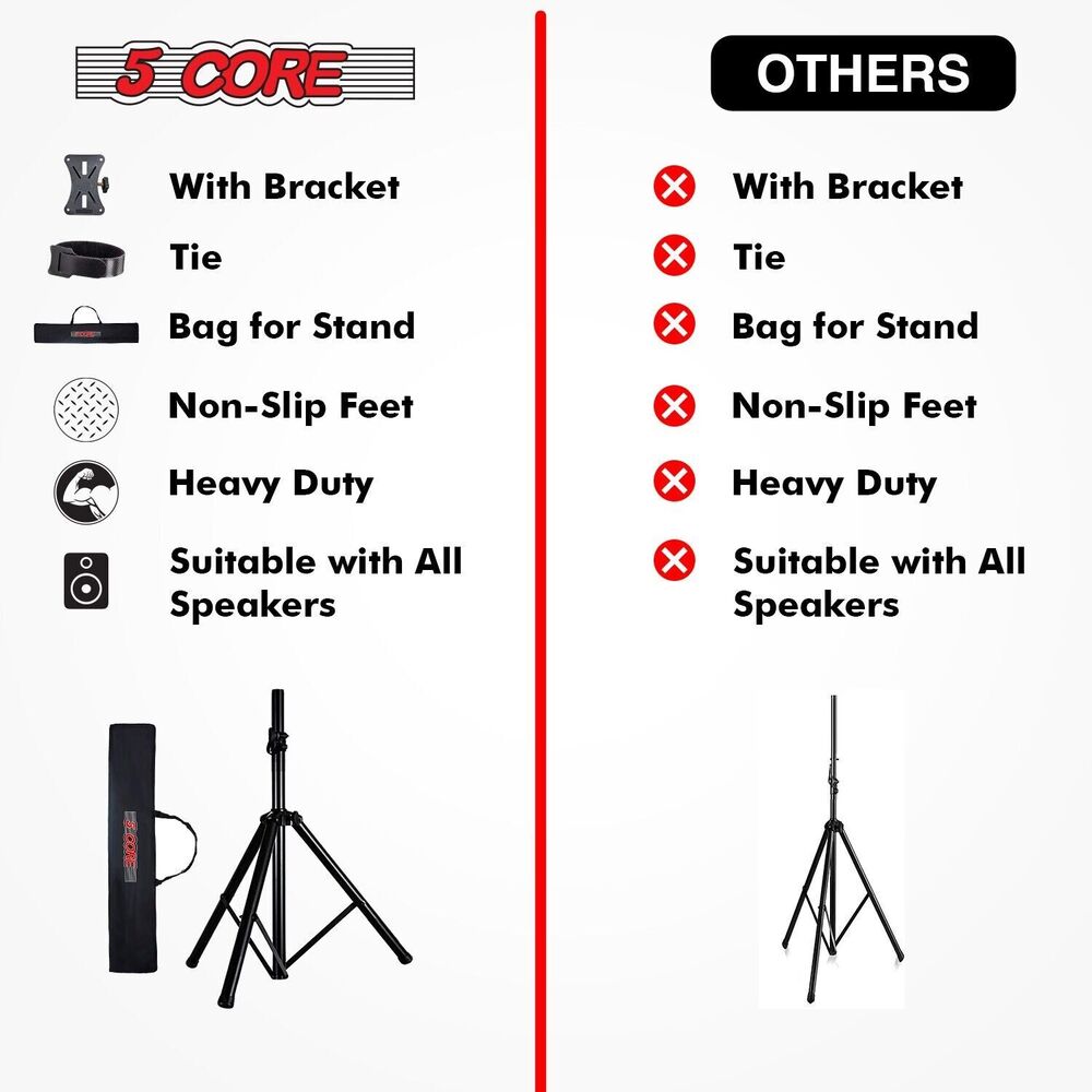 5Core Adjustable Tripod Speaker Stands for DJ Studio, 48 Inch Tall