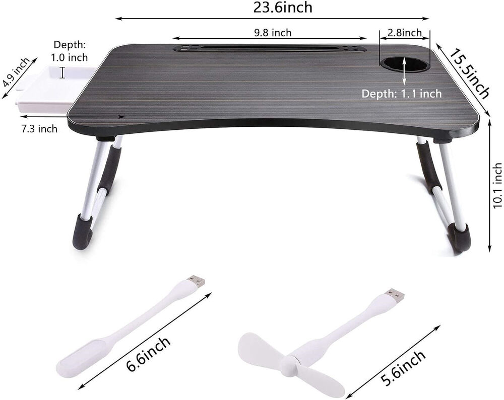 Portable Laptop Bed Desk with USB Charging, Black
