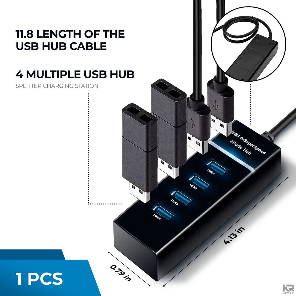 High-Speed USB 3.0 Hub with 4 Ports for Laptops and PCs