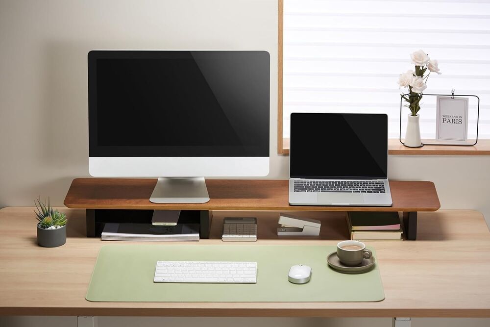 Elegant XL Walnut Wood Dual Monitor Stand (44 Inch)