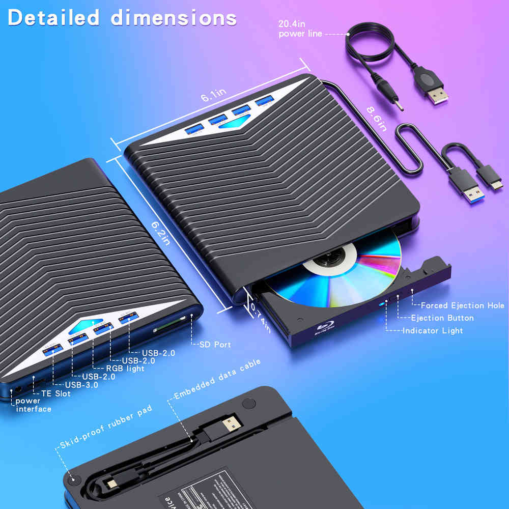 High-Speed USB 3.0 External CD/DVD Drive for Windows 11/10