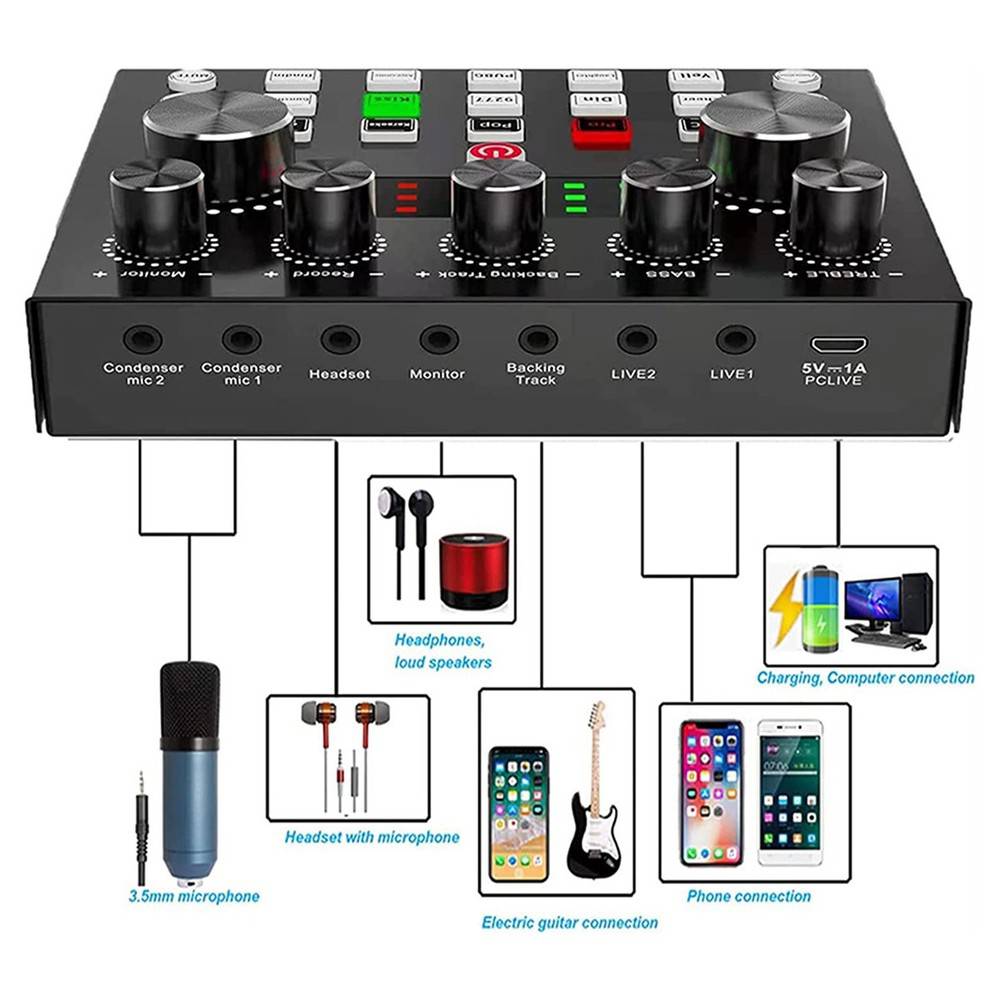 V8S Live External Sound Card with Voice Changer and Multiple Sounds