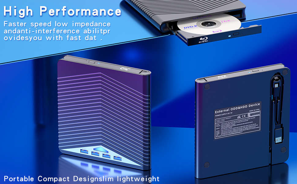 High-Speed USB 3.0 External CD/DVD Drive for Windows 11/10