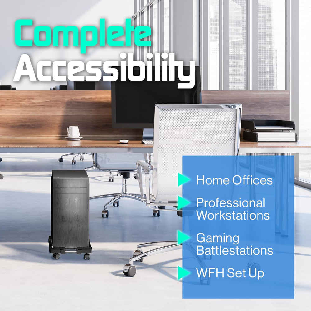 Adjustable Rolling CPU Stand with Wheels - Versatile Computer Tower Platform