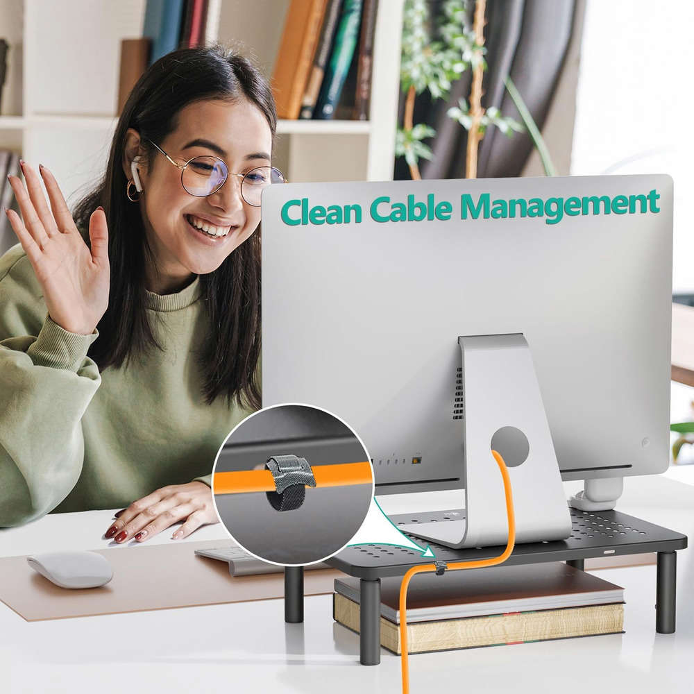 Ergonomic Adjustable Monitor Stand with Storage