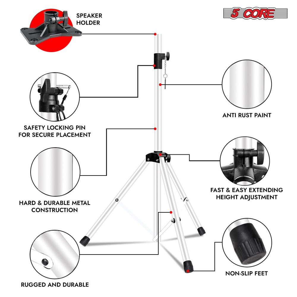 5Core Adjustable 72 Inch DJ Studio Monitor Stands