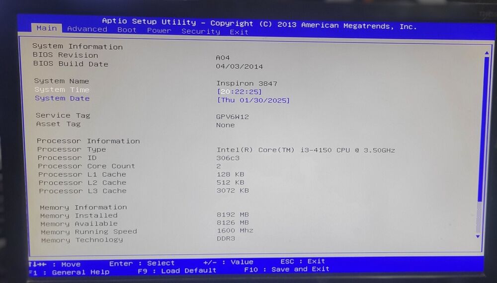 Dell Inspiron 3847 Motherboard with i3-4150 CPU, 8GB RAM