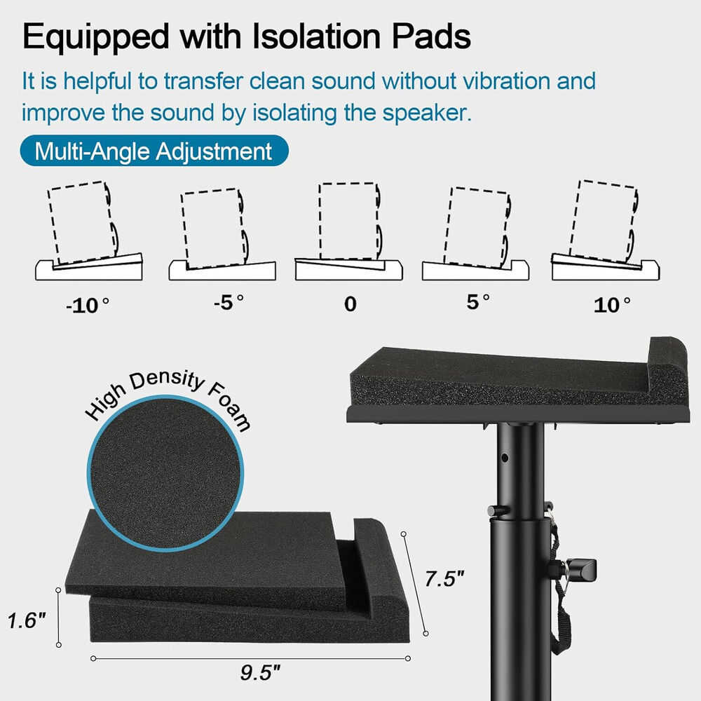 Premium Desk Clamp Studio Monitor Stands with Isolation Pads