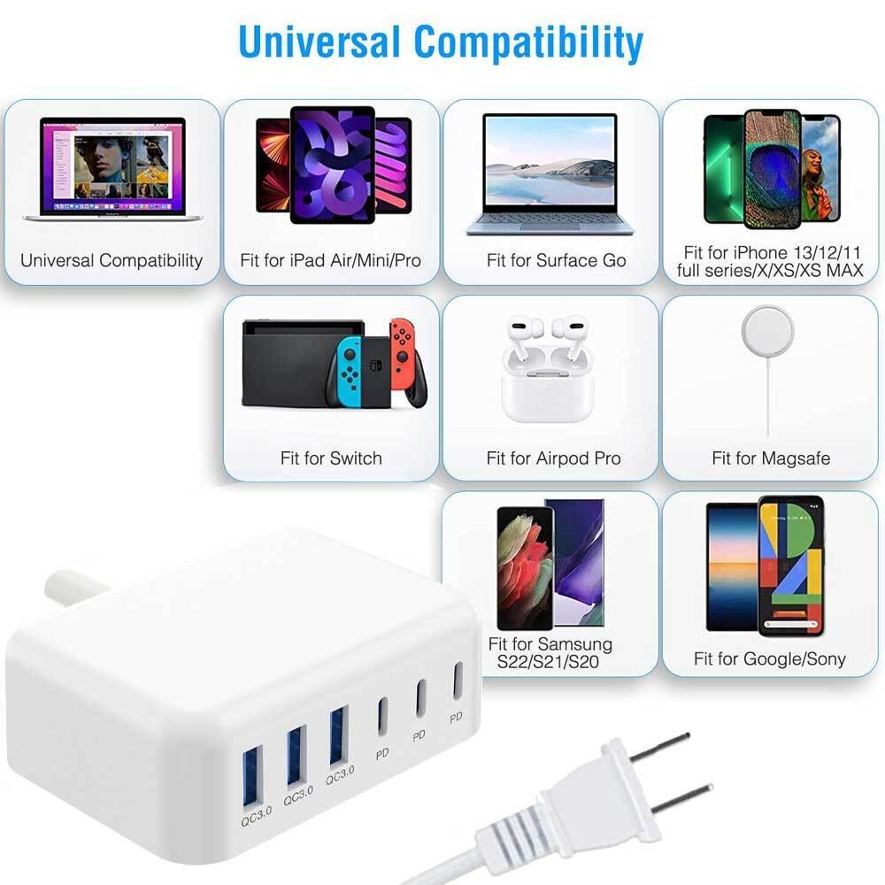 High-Speed 6-Port USB Hub with USB-C PD Charger