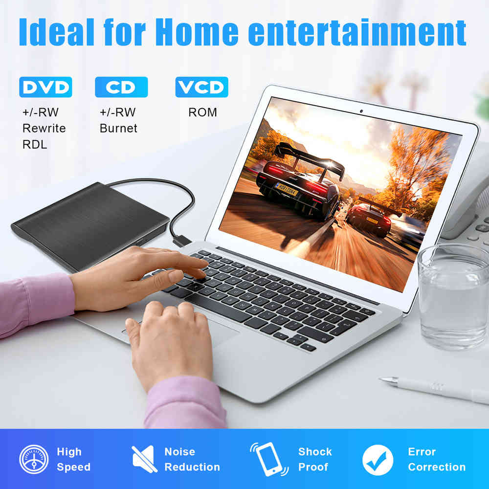 USB 3.0 Dual Port External DVD CD Drive with Optical Burner