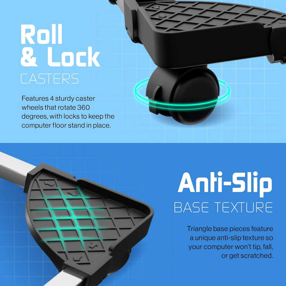 Adjustable Rolling CPU Stand with Wheels - Versatile Computer Tower Platform